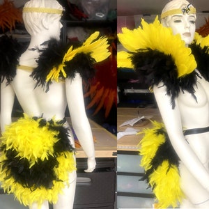 Be A BEE  or barry bee benson costume wings and tail Yellow and Black simple Feather Bustle Boa tutu costume  Proudly made in the USA