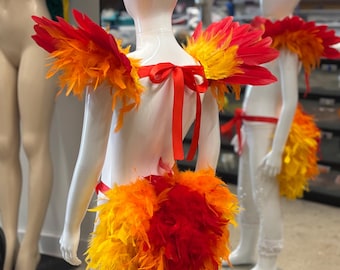 Child Size Epaulet  and Tail red orange and yellow fire phoenix colors