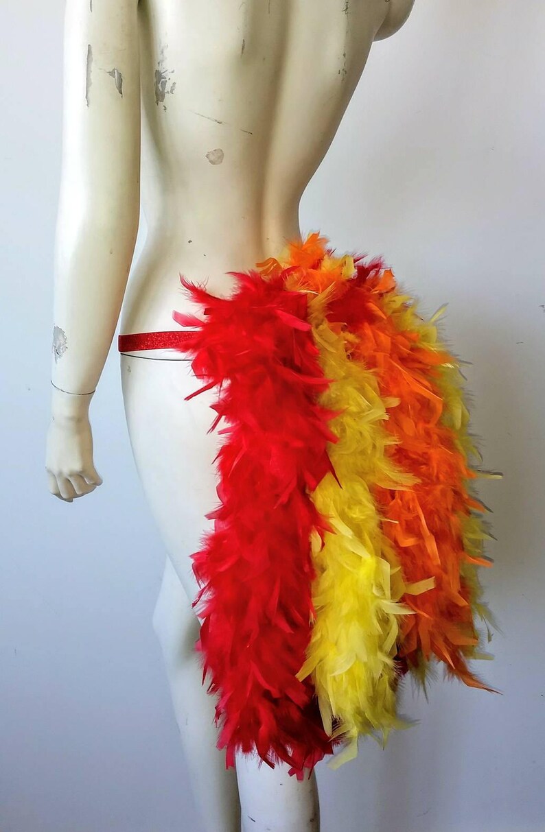 Fire Colors Thick Feather Tail Fan tail back cover Feather Bustle Boa tutu feather belt COSTUME SHOWGIRL BURLESQUE