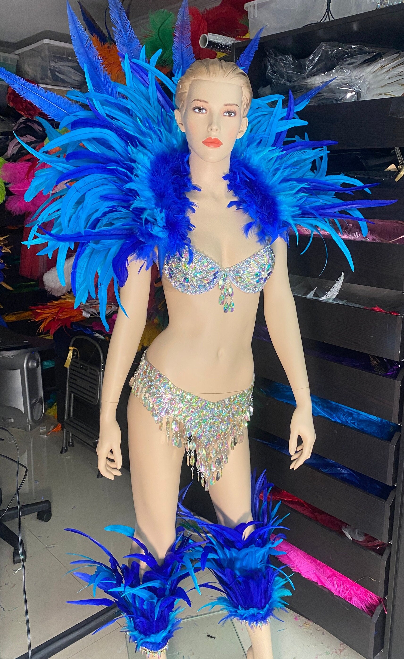 Turquoise Butterfly Samba Bra with Feather Bustle Bottom Cosplay