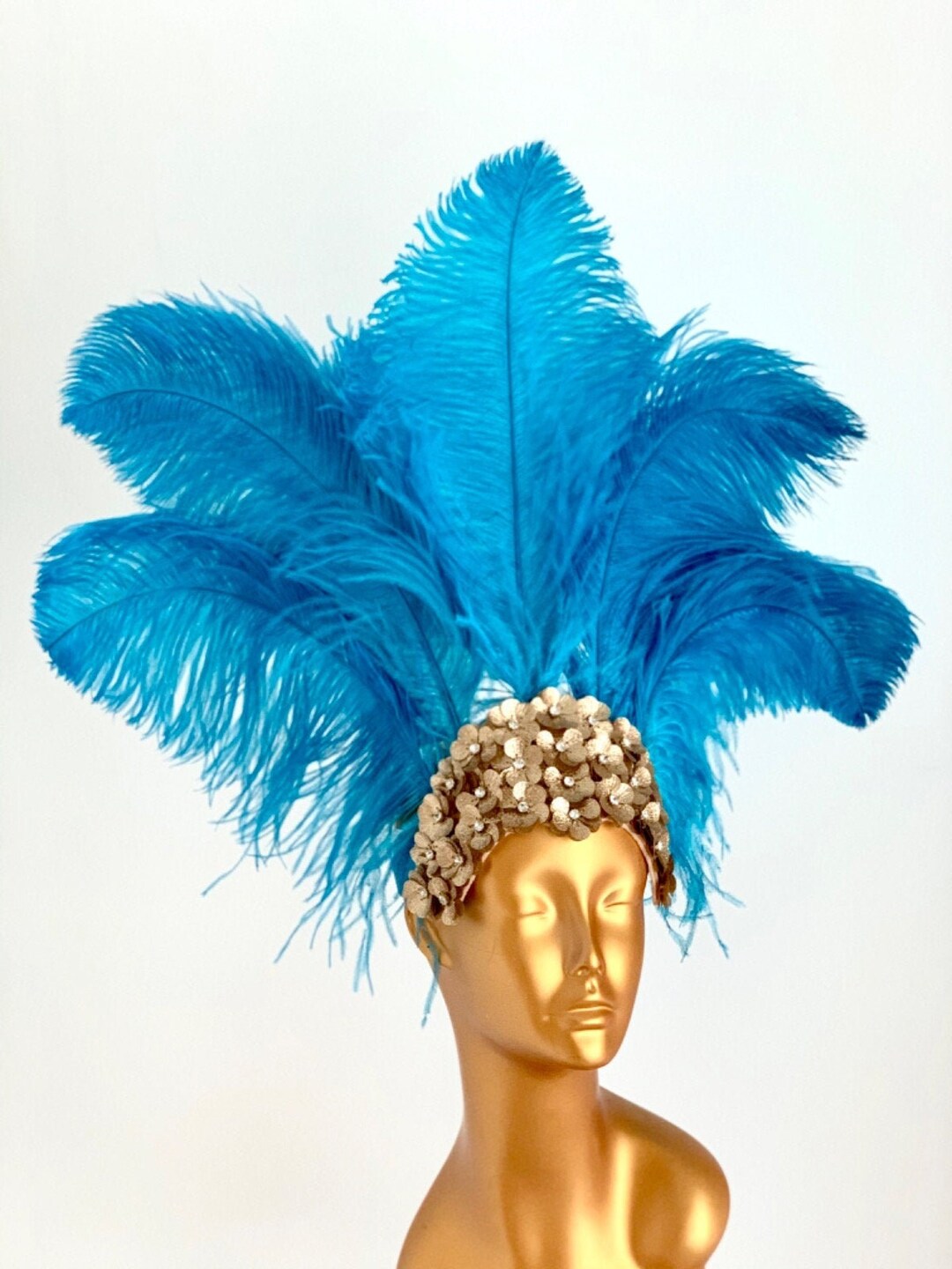 Turquoise Blue Ostrich Feather Carnival Feather Headdress Etsy Turquoise Blue Ostrich Feather Carnival Feather Headdress Etsy