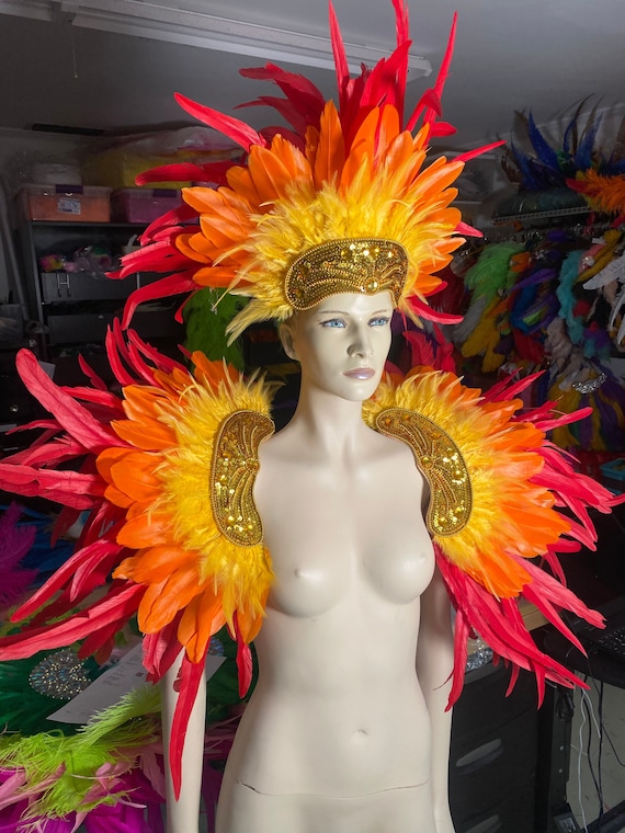 Phoenix Colors Red and Orange Feathers on a Gold Sequin - Etsy