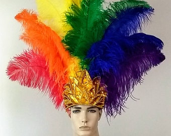 Pride Rainbow Prime Ostrich Plumes Feather headpiece Captiva carnival parade Headpiece