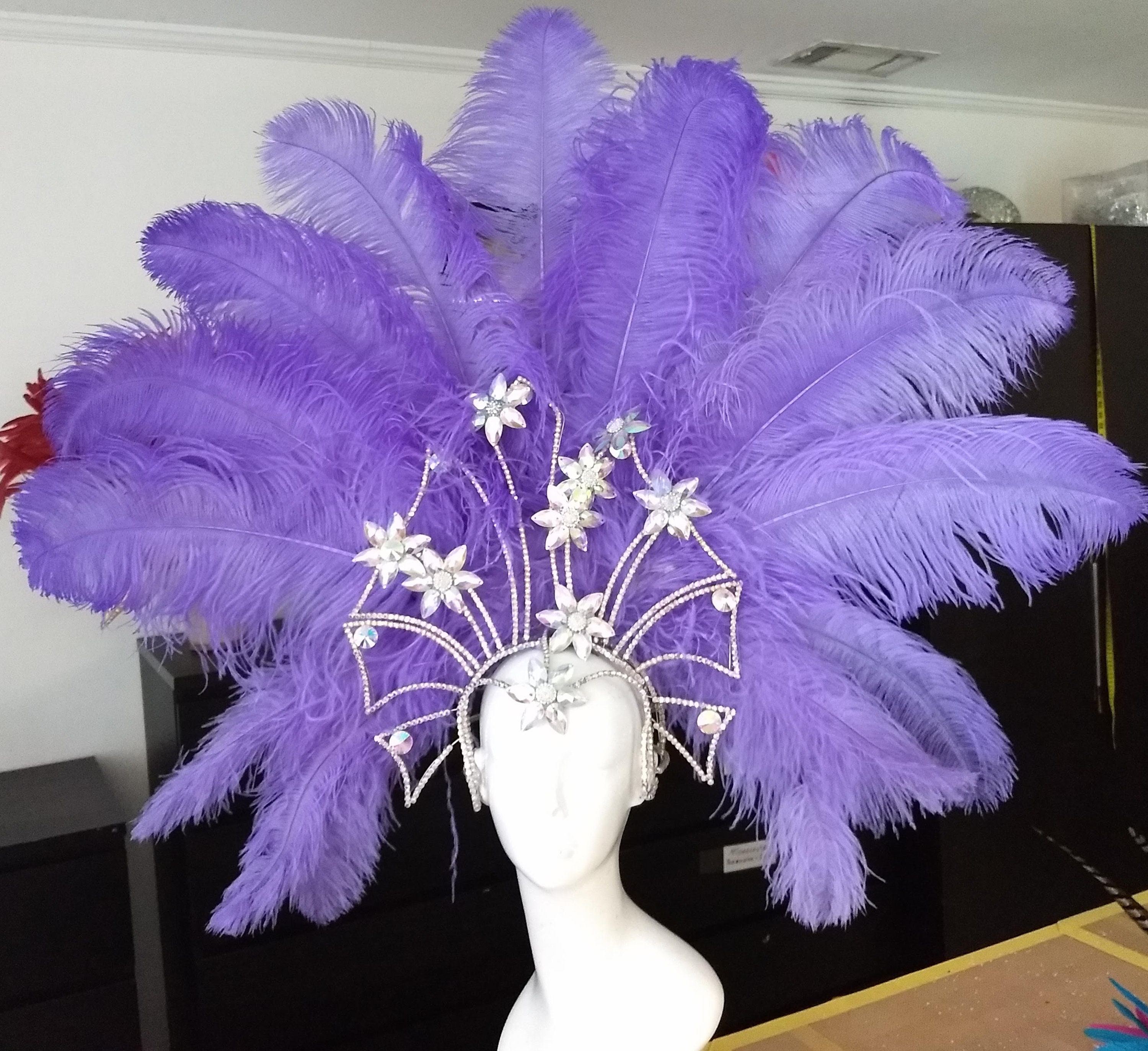 Large Ostrich Feather Showgirl Headdress Carnival Headpiece Samba ...