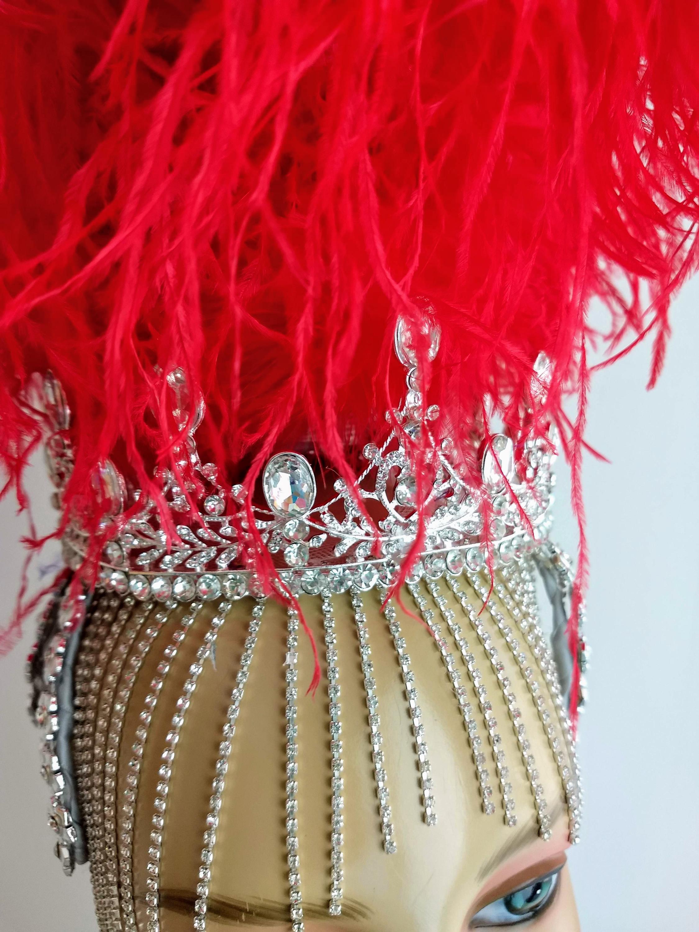 Red Ostrich Feathers Showgirl Headdress Samba Headpiece Feather Piece ...