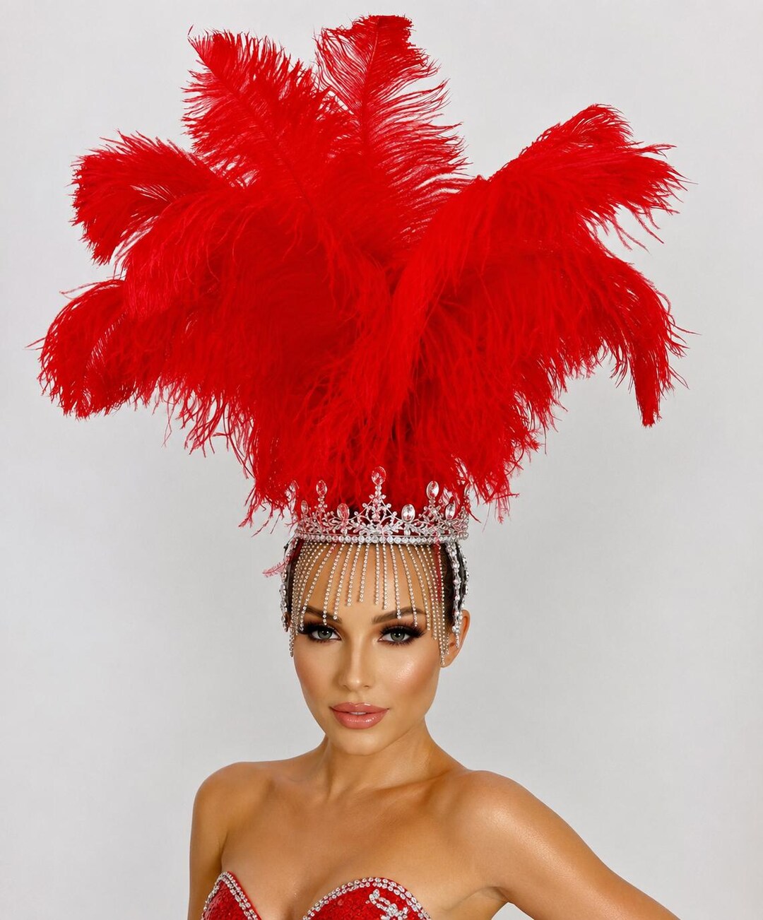 Red Ostrich Feathers Showgirl Headdress Samba Headpiece Feather Piece ...