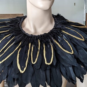 White With Gold Feather Cape, Shrug Collar, Feather Piece, Feather ...