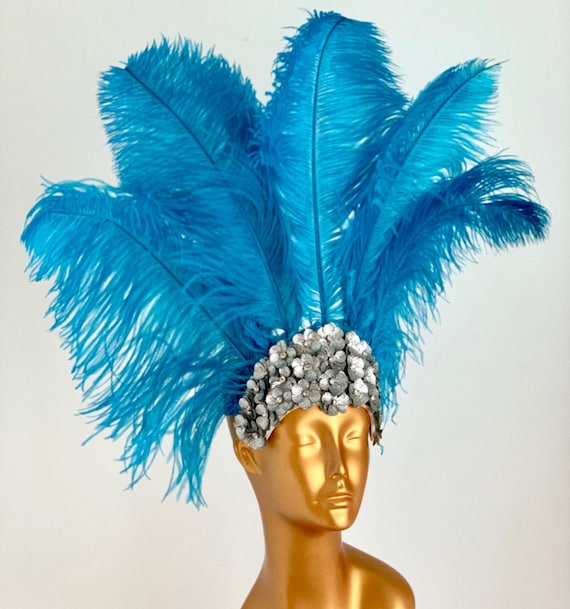 Wheat Ostrich Feathers Open Face Headgear Headdress Carnival Fancy 