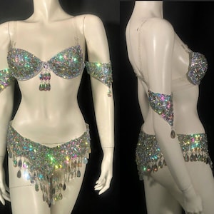 Iridescent Crystal AB Carnival costume Set Crystal belt and Bra arm pieces samba showgirl outfit crystal AB acrylic stones