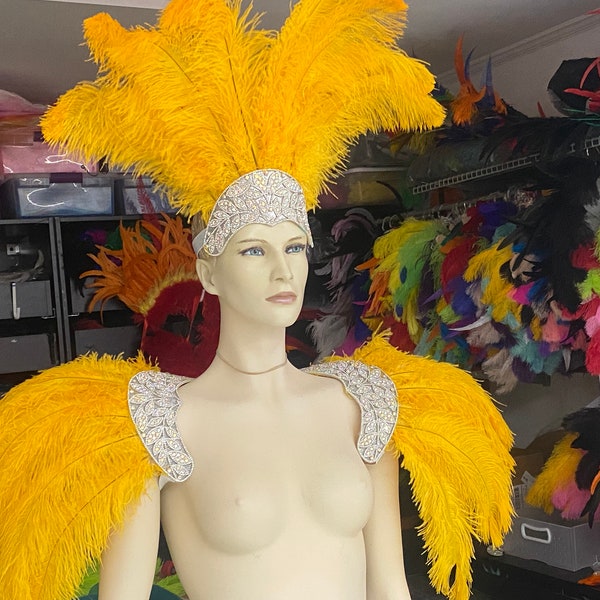 Headdress epaulet and tail set carnival costume showgirl burlesque crystal crown