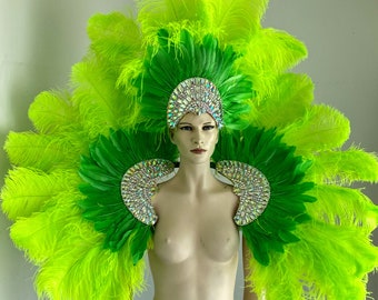 Rihanna Carnival Costume feathers rhinestone Samba Costume Angel Wings Fantasy Fest Carnival Showgirl Set Hora Loca