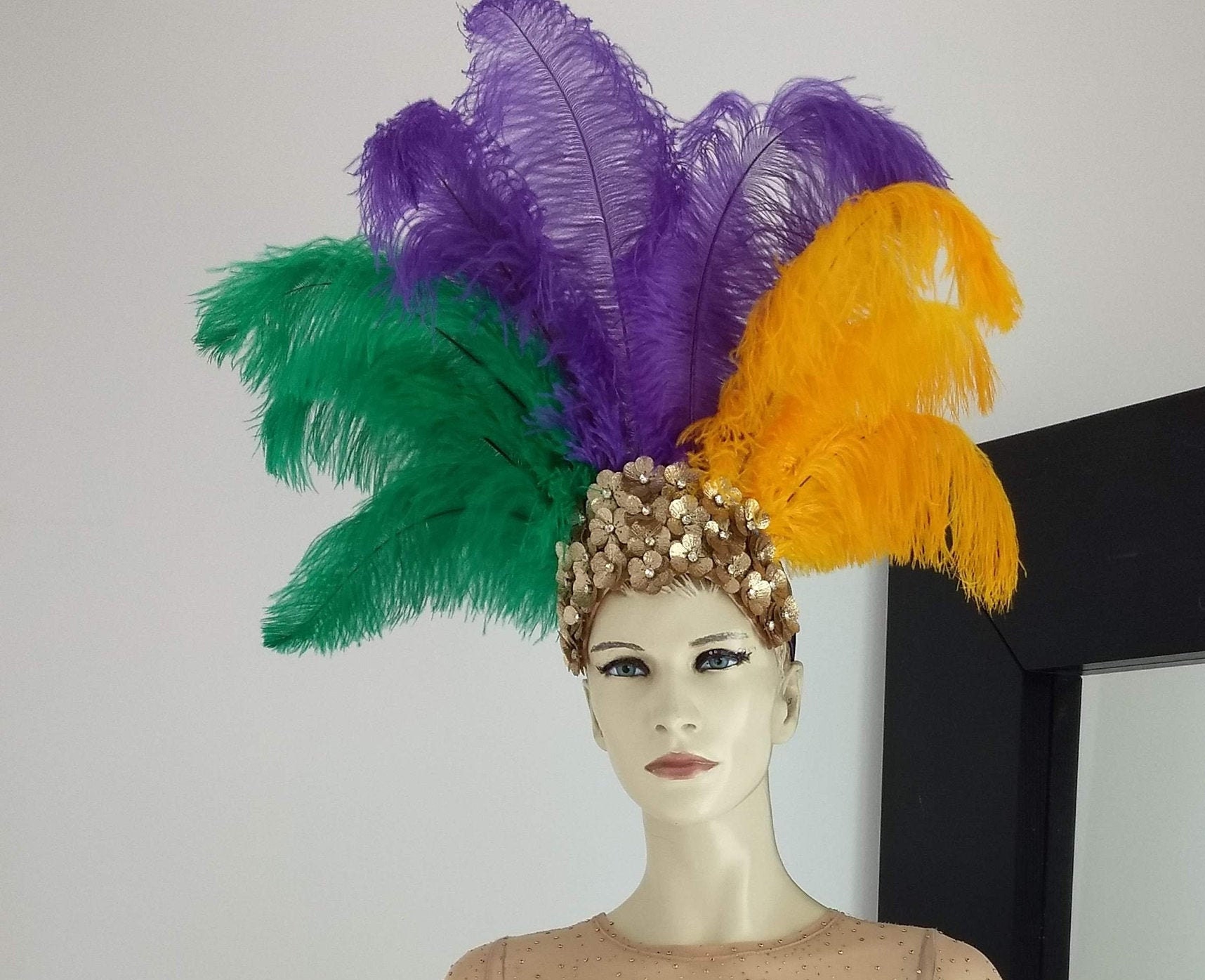 Mardi Gras Headdress and light Feather Tail Fan tail Feather | Etsy