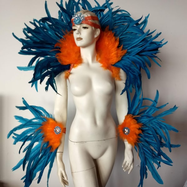 Cocktail Feather Collar Piece with arm or leg pieces and headband carnival samba pageant hora loca