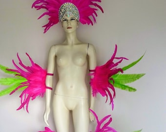 Samba Costume feather Piece Angel  Wings Feather Fantasy Fest Carnival Showgirl Set WFF Arm Legs headpiece headpiece