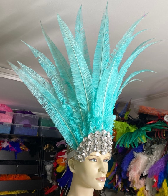 Hermosa joven en carnaval con disfraz de plumas