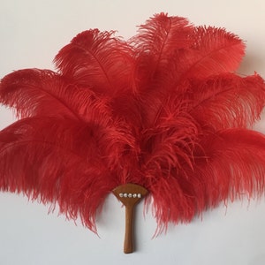 BLACK Handmade Ostrich Feather Dance Fan Vintage Design Exclusive Made ...
