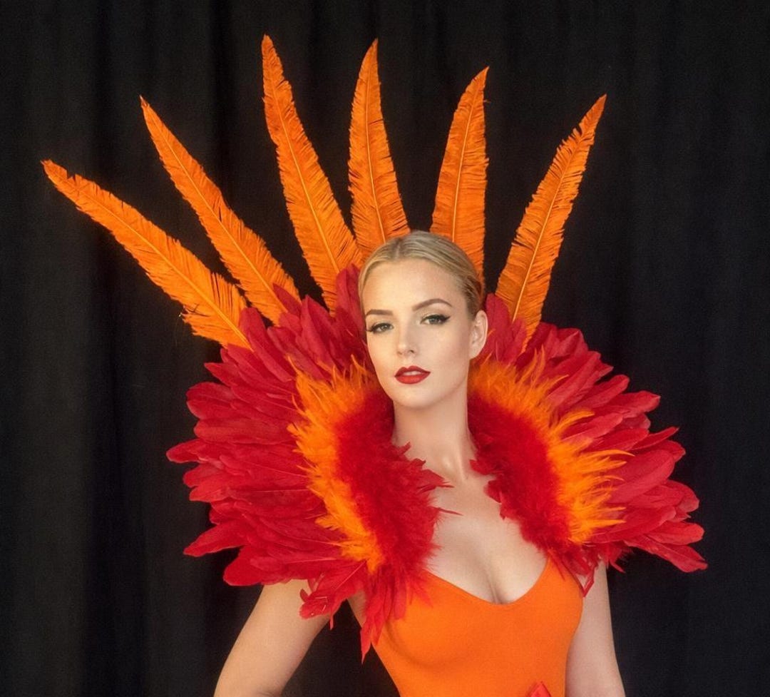Samba Feather Collar and Tail Set Red Orange Carnival Costume Showgirl ...