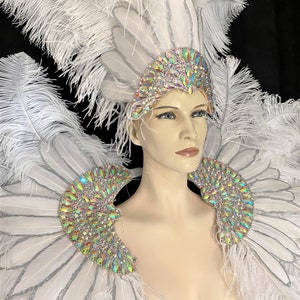 Rihanna inspirierte weiße Federn Strass Samba Kostüm Engelflügel Fantasy Fest Karneval Showgirl Set Made in den USA