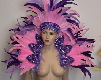 Carnival Feather Collar Shawl – Showgirl Shoulder Piece – Mardi Gras Festival Costume