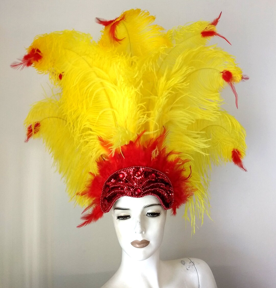 Full Size Prime Ostrich Plumes Feather Carnival Headdress Showgirl ...