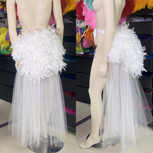 Plume Queue Fan queue couverture arrière Plume Agitation Boa tutu ceinture de plumes COSTUME SHOWGIRL BURLESQUE avec tulle sous jupe hora loca mariée