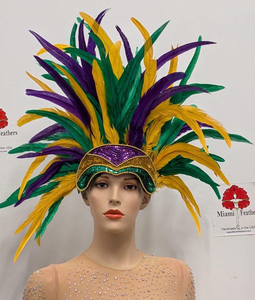 Mardi Gras Feather Headdress: Sequin Crown Carnival Costume  display picture 1