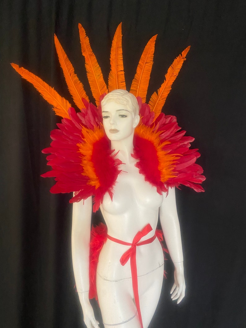 Samba Feather Collar and Tail Set Red Orange Carnival Costume Showgirl ...