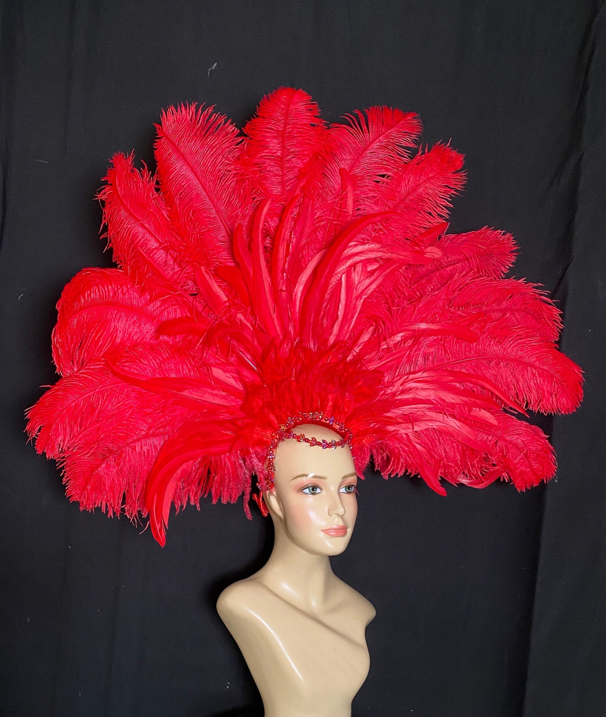 Ostrich Feather Showgirl Headdress Carnival Samba Vegas Style Stage ...