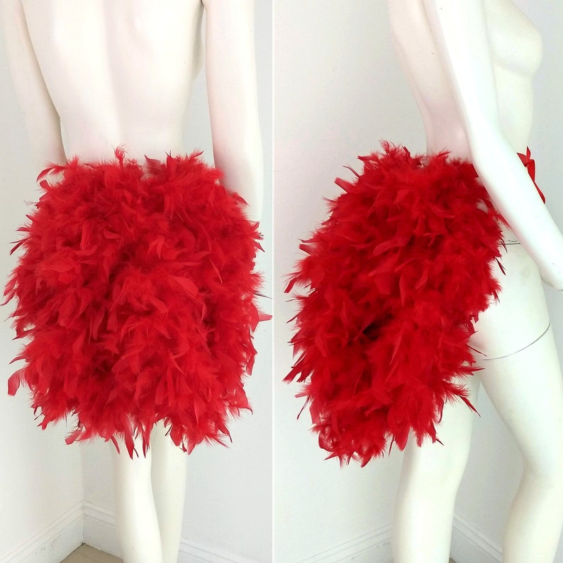 Red simple Feather Tail Fan tail back Bustle Boa tutu costume showgirl burlesque Proudly made in the USA and shipped from the USA image 1