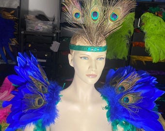 Peacock Bird wings, tail, and headband costume Proudly made in the USA