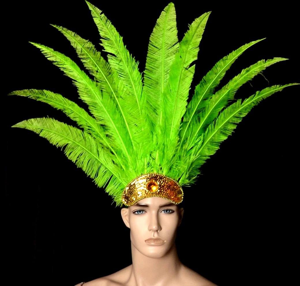 Lime Green Carnival Feather Headdress 