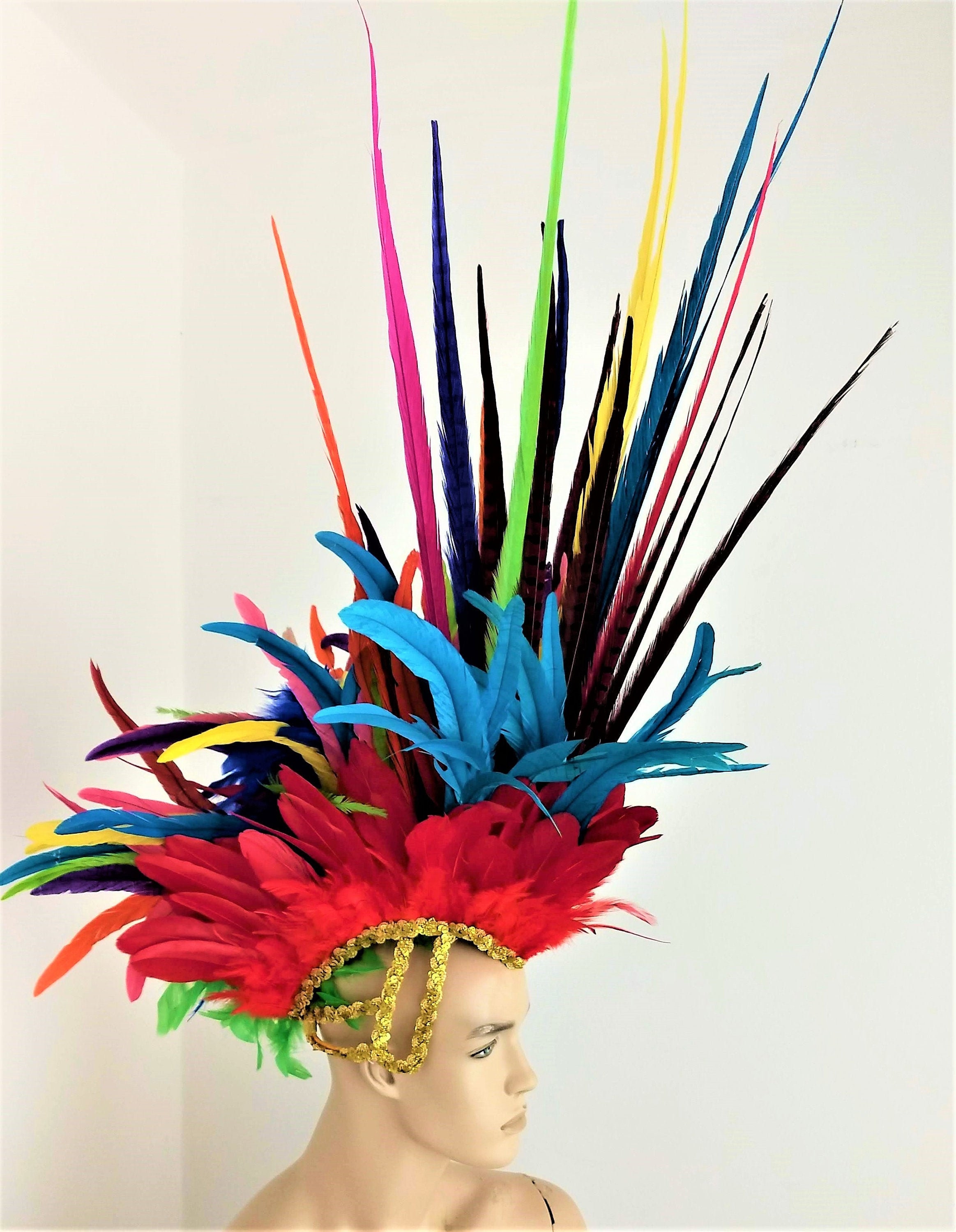 Rainbow Colors Feather Mohawk Headdress 