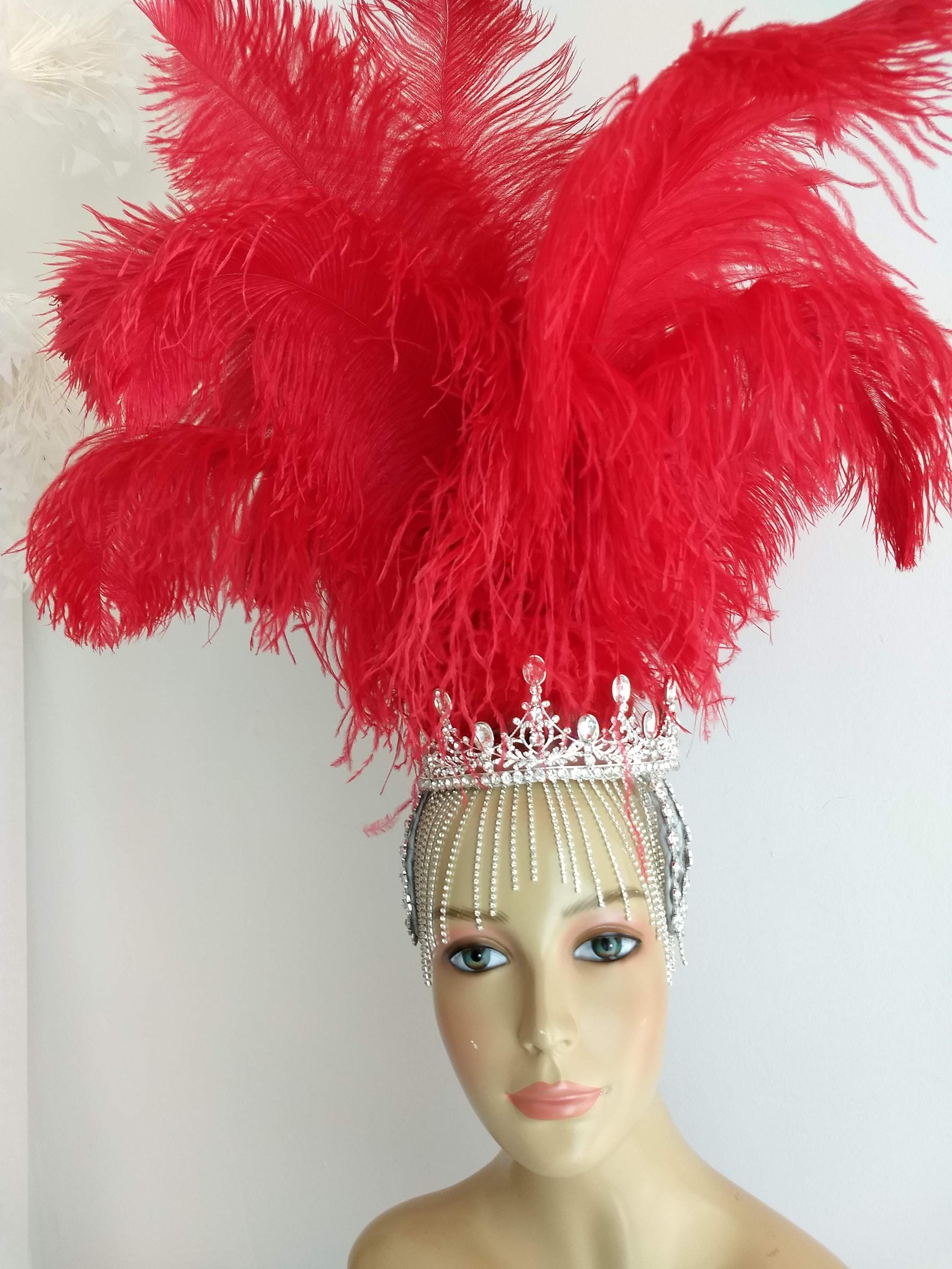 Red Ostrich Feathers Showgirl Headdress Samba Headpiece Feather Piece ...