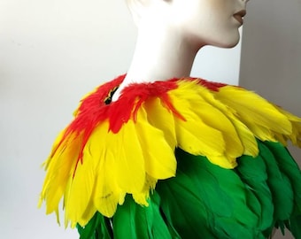 Feather Cape, Shrug Collar, Feather Piece, Feather Scarf, Feather Shawl, Feather Epaulet. Samba Costume Showgirl