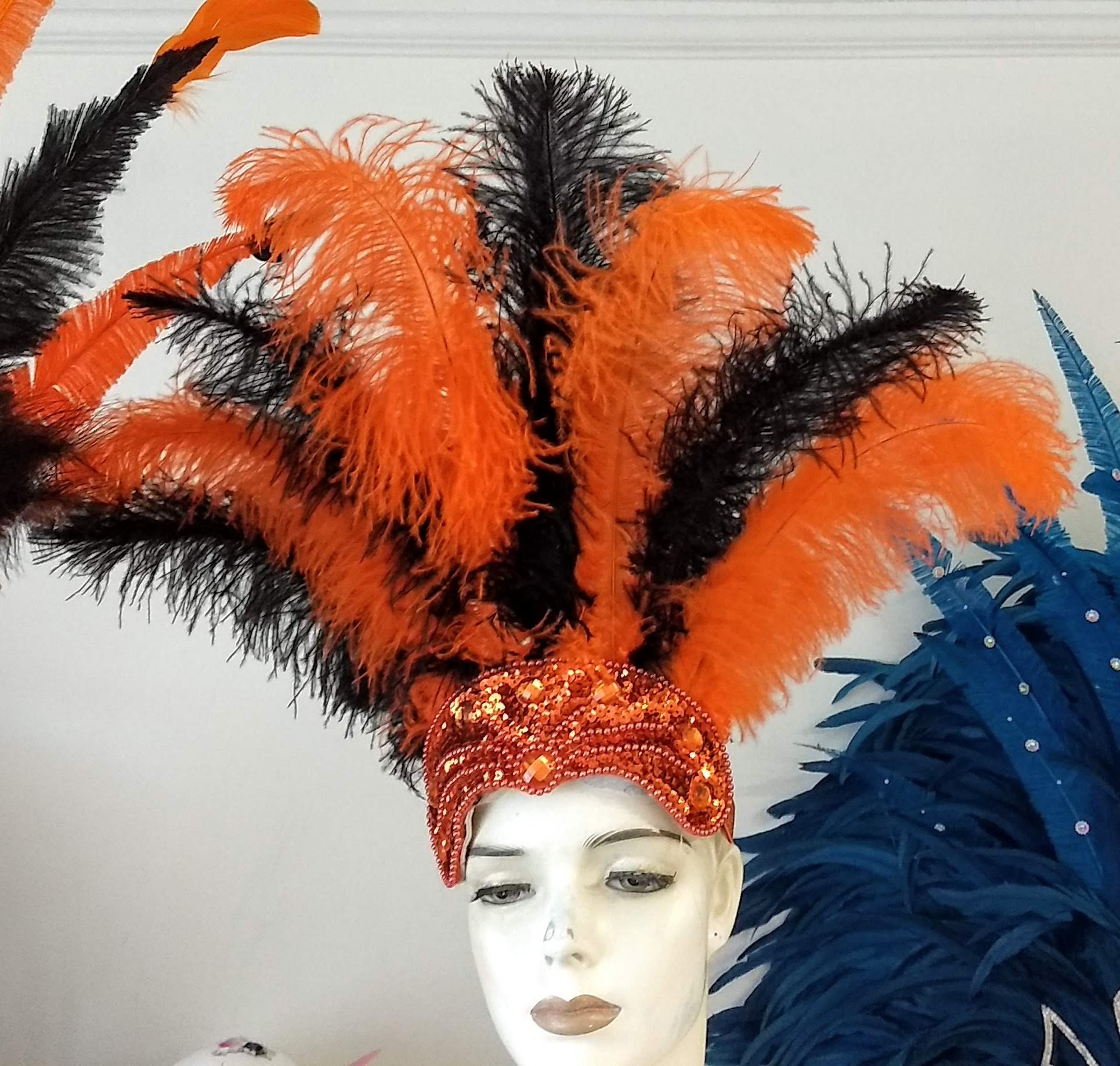 Carnival Feather Headdress Orange and Black Samba Headpiece | Etsy