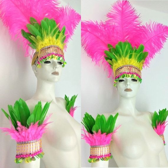 Coiffe de costume de samba de carnaval avec des brassards avec une frange  colorée -  Canada