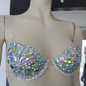 Crystal rhinestone Bra Samba Costume Fantasy Fest Carnival Showgirl Hora Loca