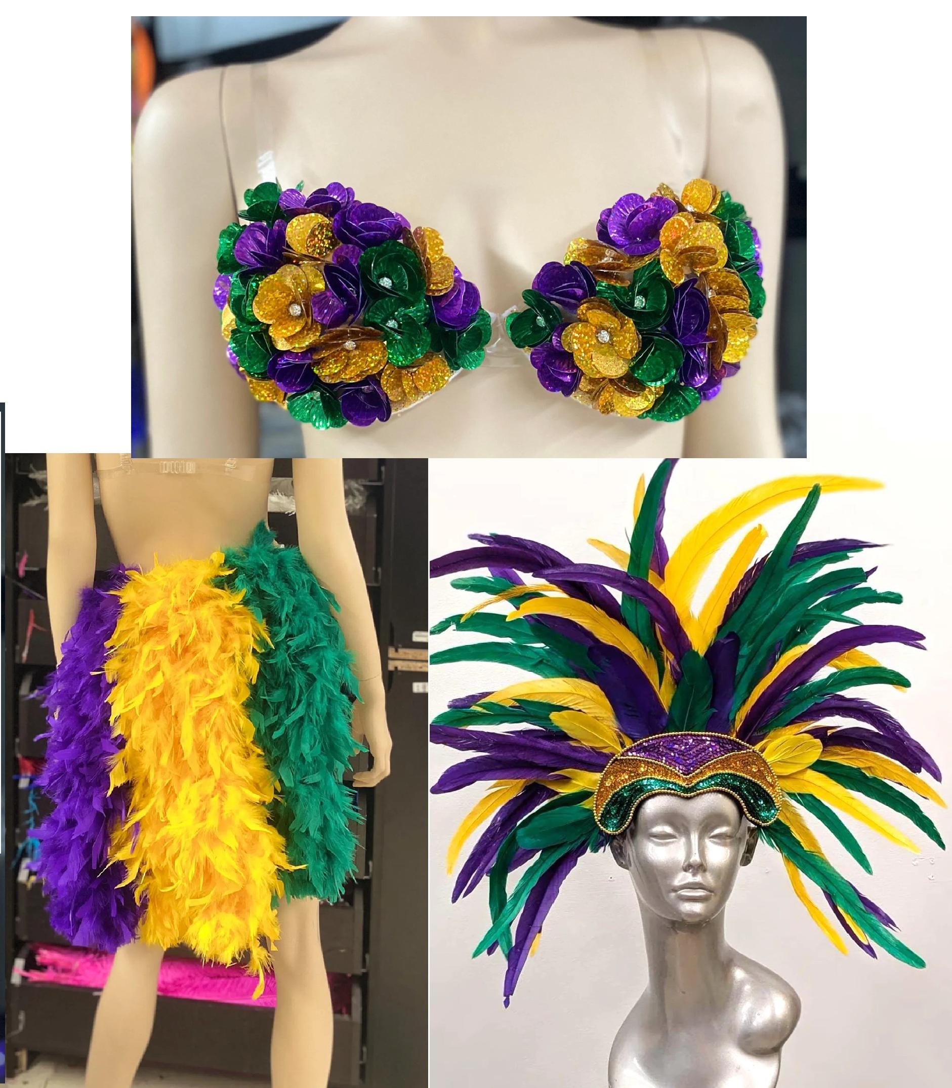 Mardi Gras Feather Headdress: Sequin Crown Carnival Costume 