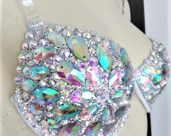 Crystal rhinestone Bra Samba Costume Fantasy Fest Carnival Showgirl Hora Loca crystal bra top