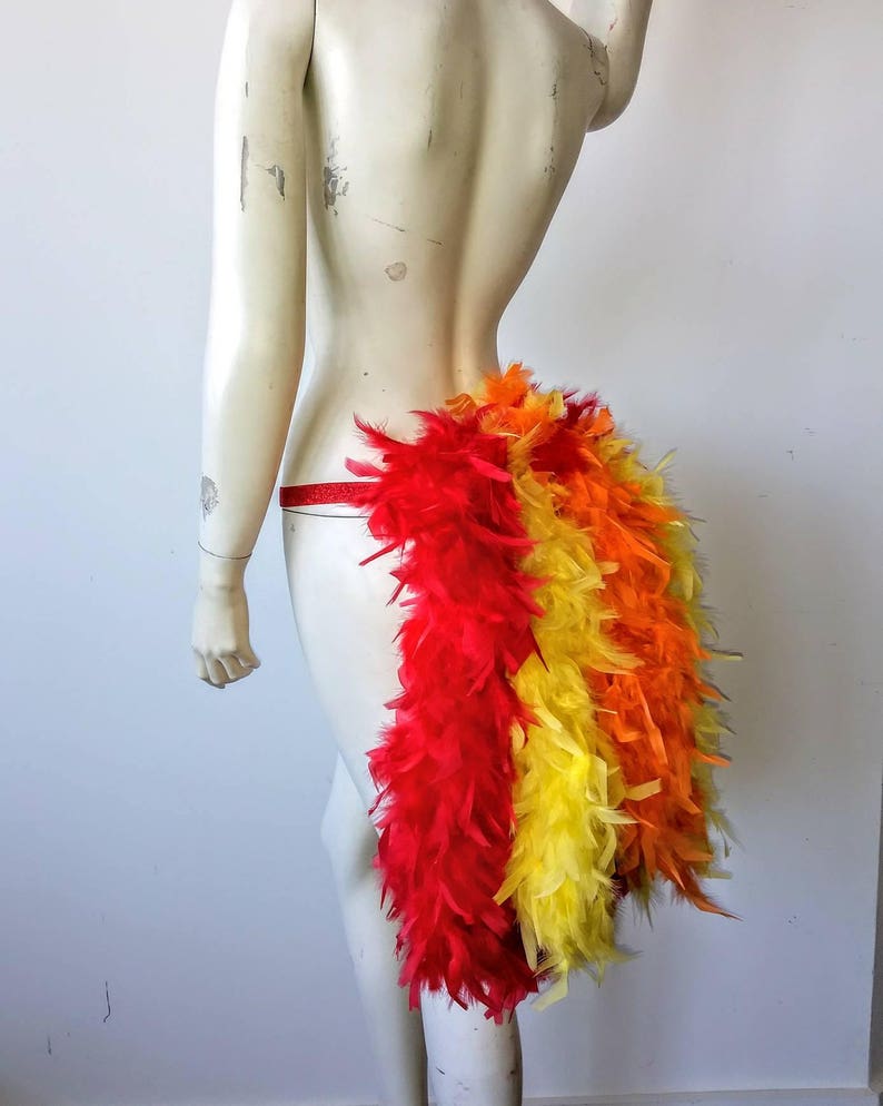 Fire Colors Thick Feather Tail Fan tail back cover Feather Bustle Boa tutu feather belt COSTUME SHOWGIRL BURLESQUE