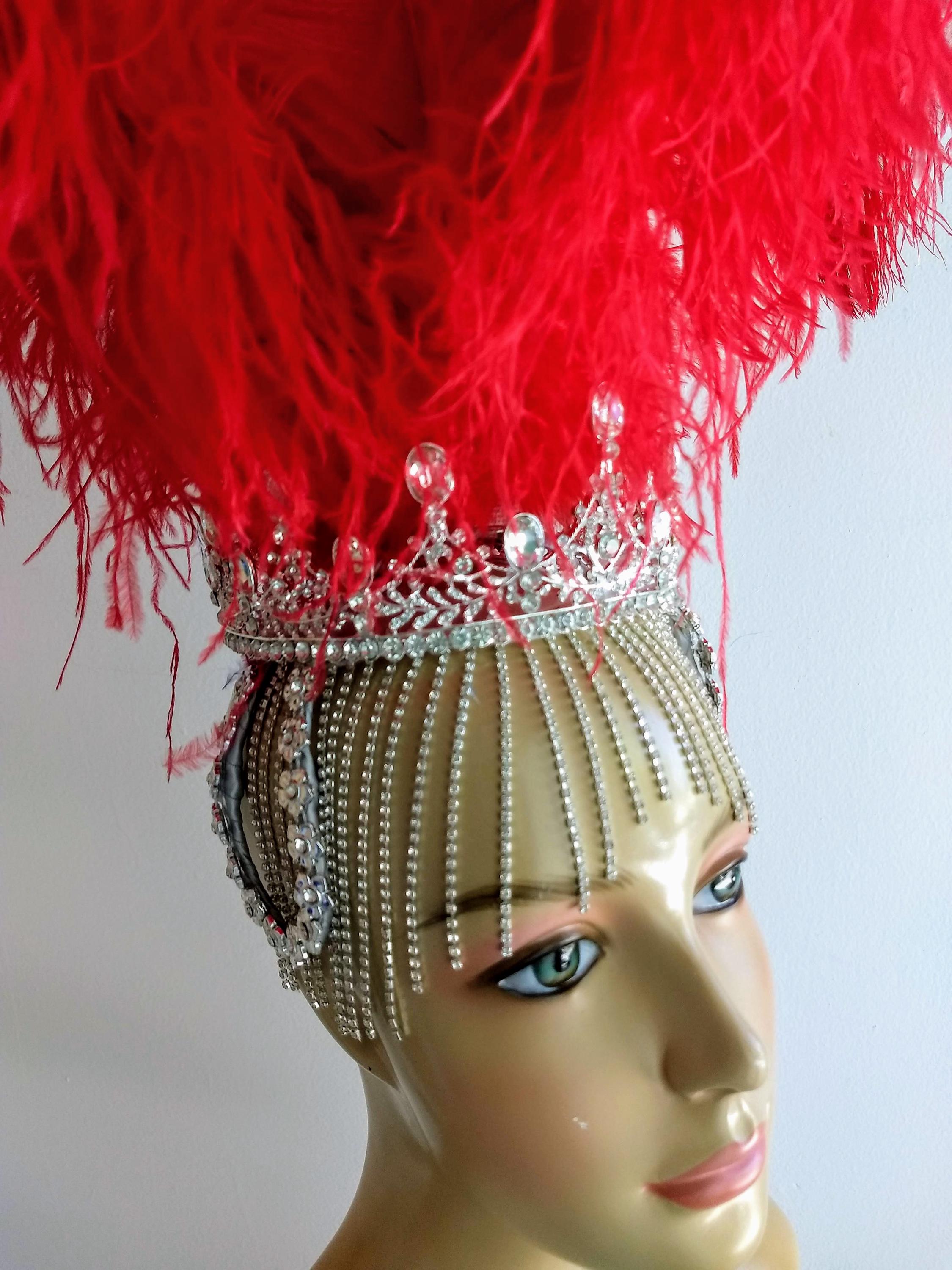 Red Ostrich Feathers Showgirl Headdress Samba Headpiece Feather Piece ...