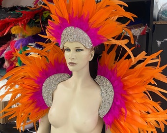 Kopfschmuck epaulet und tail set Karneval Kostüm Showgirl burlesque Kristallsteine Made und Schiff aus den USA