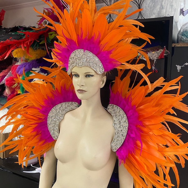 Kopfschmuck epaulet und tail set Karneval Kostüm Showgirl burlesque Kristallsteine Made und Schiff aus den USA