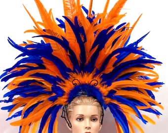 Large wire frame Carnival Feather Headpiece samba professional grade