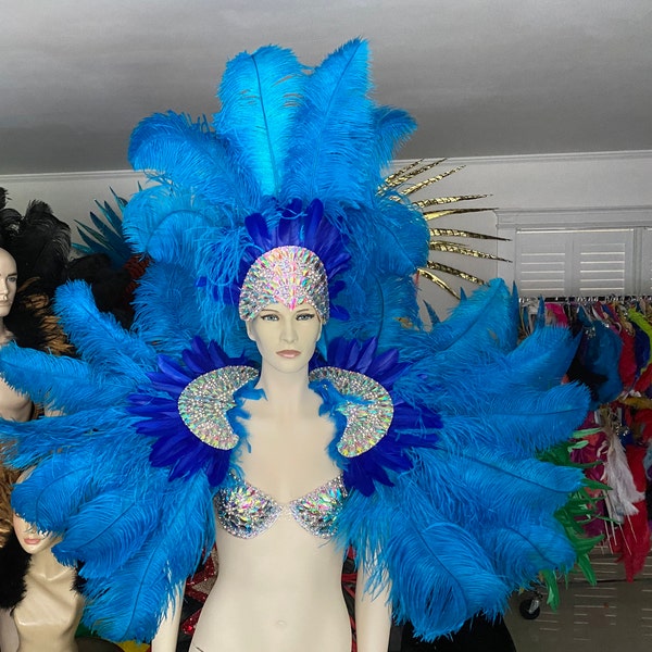 Carnival Costume feathers rhinestone Samba Costume Angel Wings Fantasy Fest Carnival Showgirl Set Hora Loca