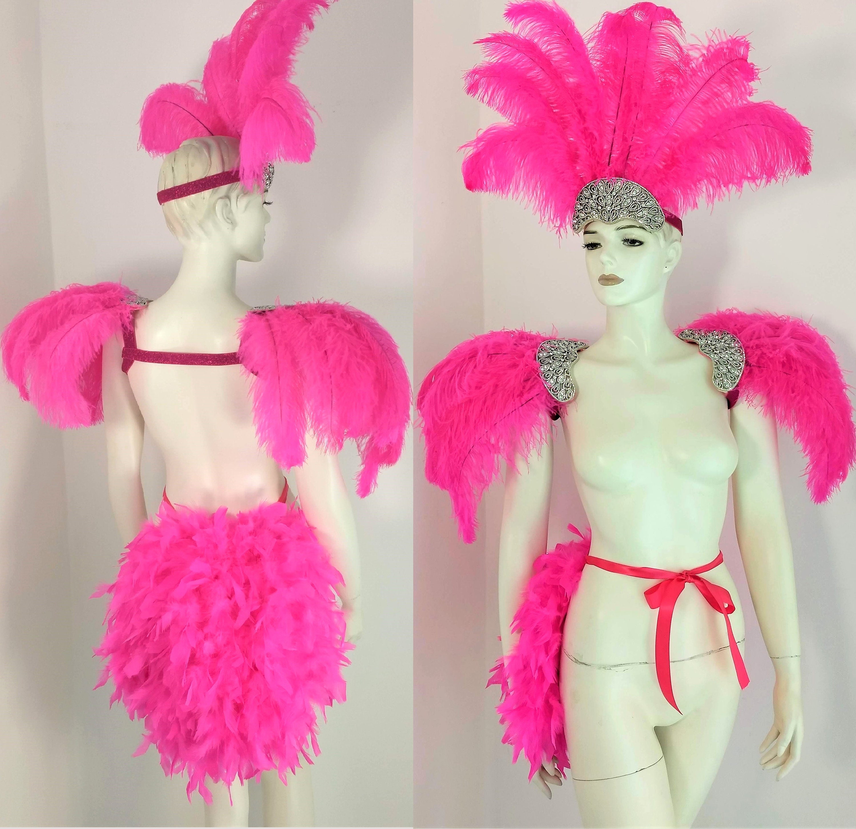 Headdress epaulet and tail set carnival costume showgirl burlesque ho…