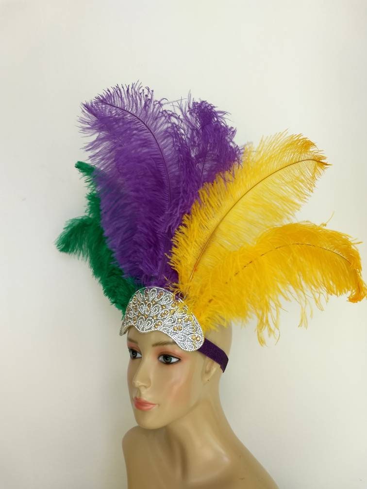 Mardi gras colors Carnival Feather Headdress ostrich Floss | Etsy