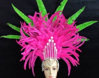 Large wire frame Real Crystal Rhinestone stones Carnival Feather Headpiece samba professional grade