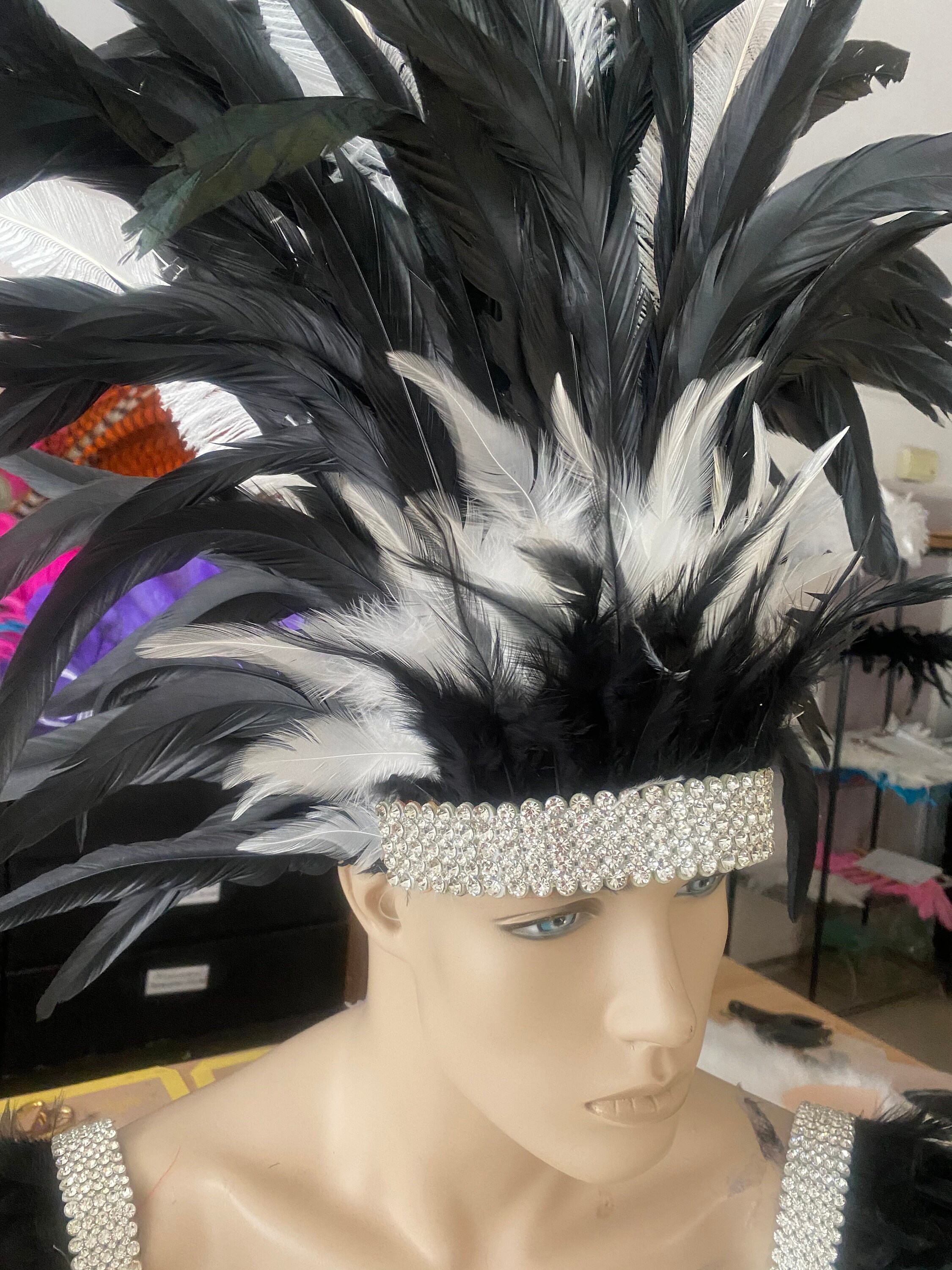 Black and White Prime Cocktail Feather Carnival Headdress - Etsy