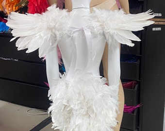 Small Child toddler Kid Size costume Dove, Swan, Duck, Ibis, snowy owl, white feather color bird Epaulet and Tail children costume